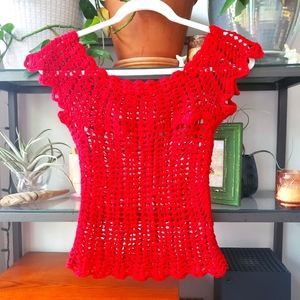 Handmade crochet top - cap sleeve and scalloped